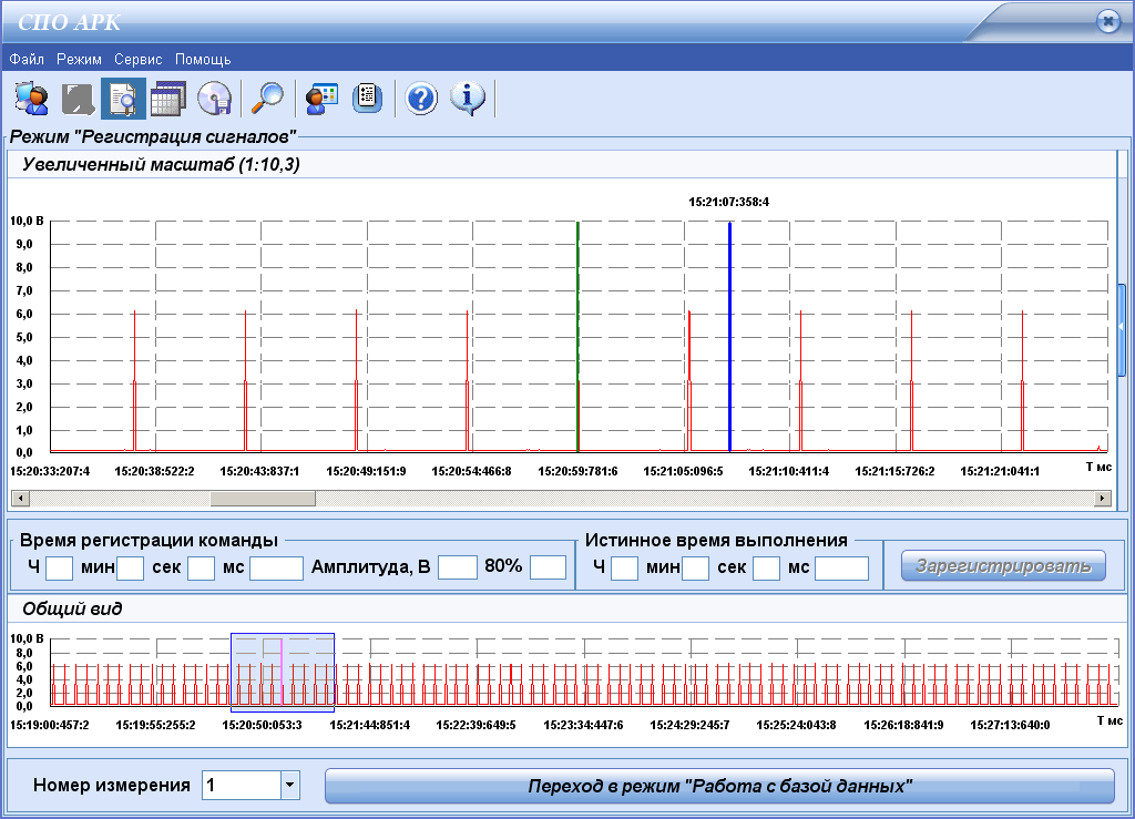 Режим регистрации сигналов программного обеспечения АРК
